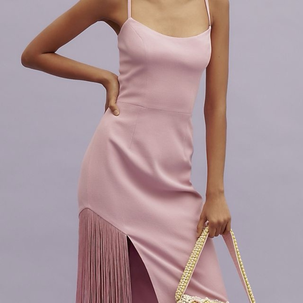 Dress The Population Rory Side-Fringe Midi Dress Small Lavender Pink
